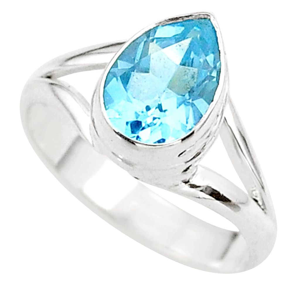 2.53cts solitaire natural blue topaz pear sterling silver ring size 7.5 t41930
