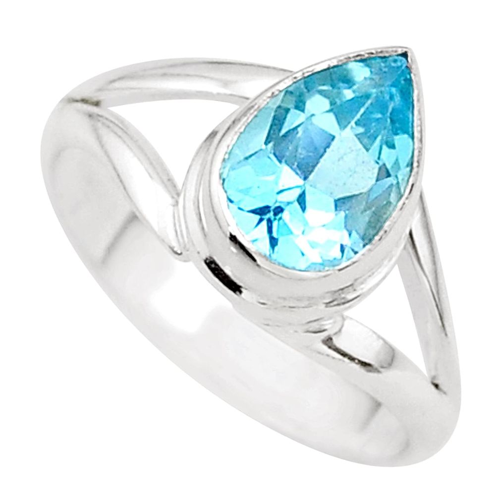 2.81cts solitaire natural blue topaz pear sterling silver ring size 8.5 t41947