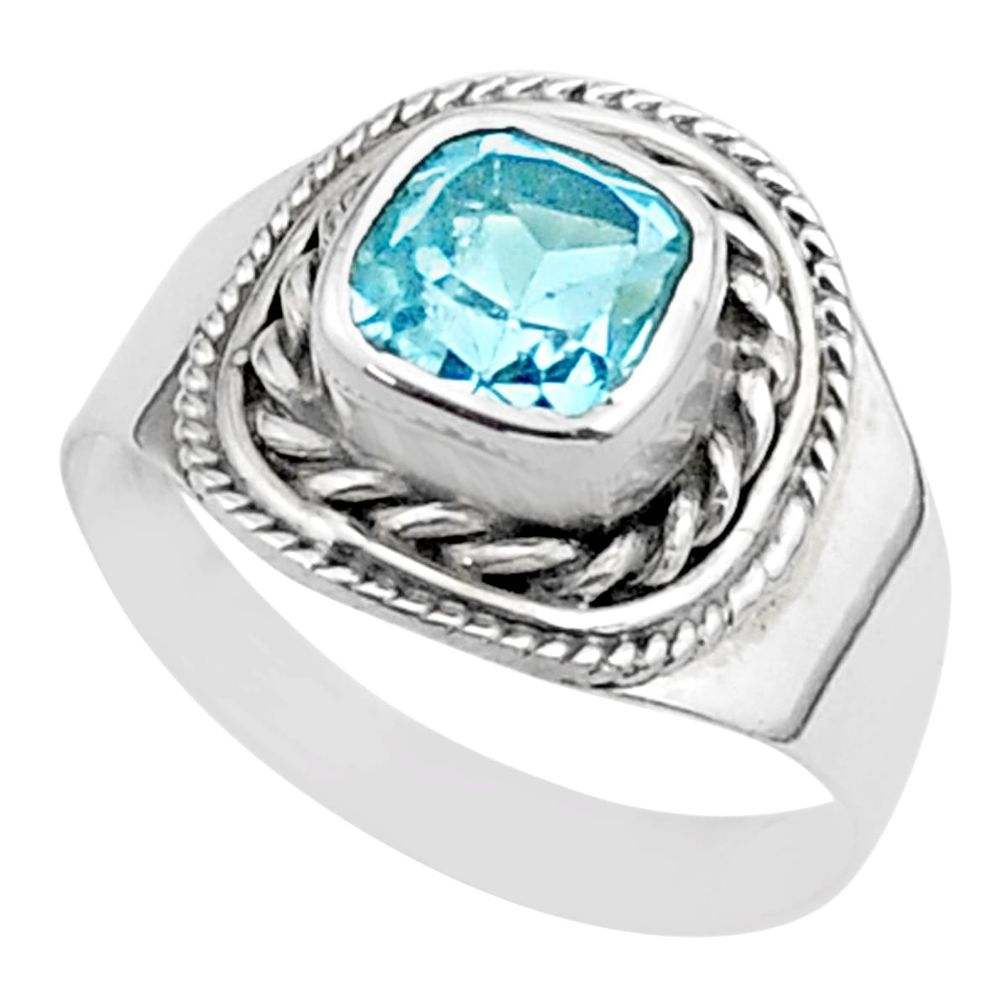 2.53cts solitaire natural blue topaz sterling silver boho ring size 7.5 t37836