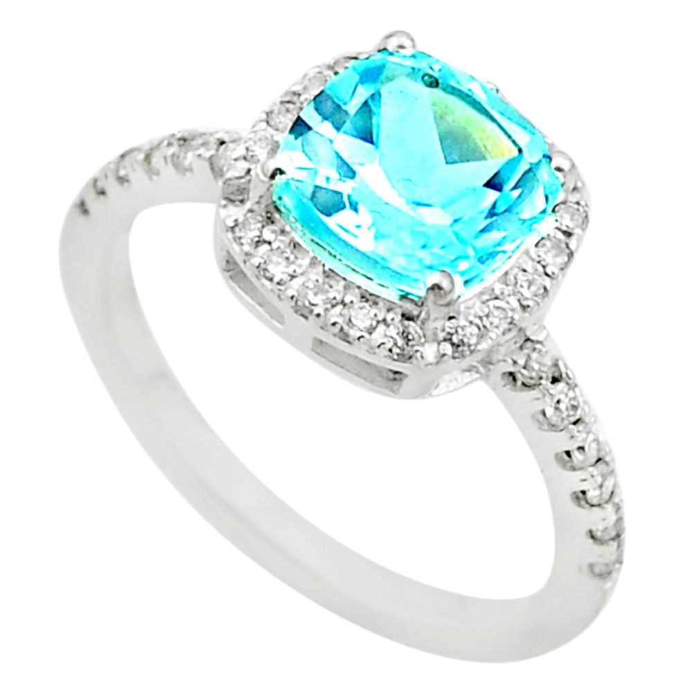5.43cts solitaire natural blue topaz white topaz 925 silver ring size 8 t43166