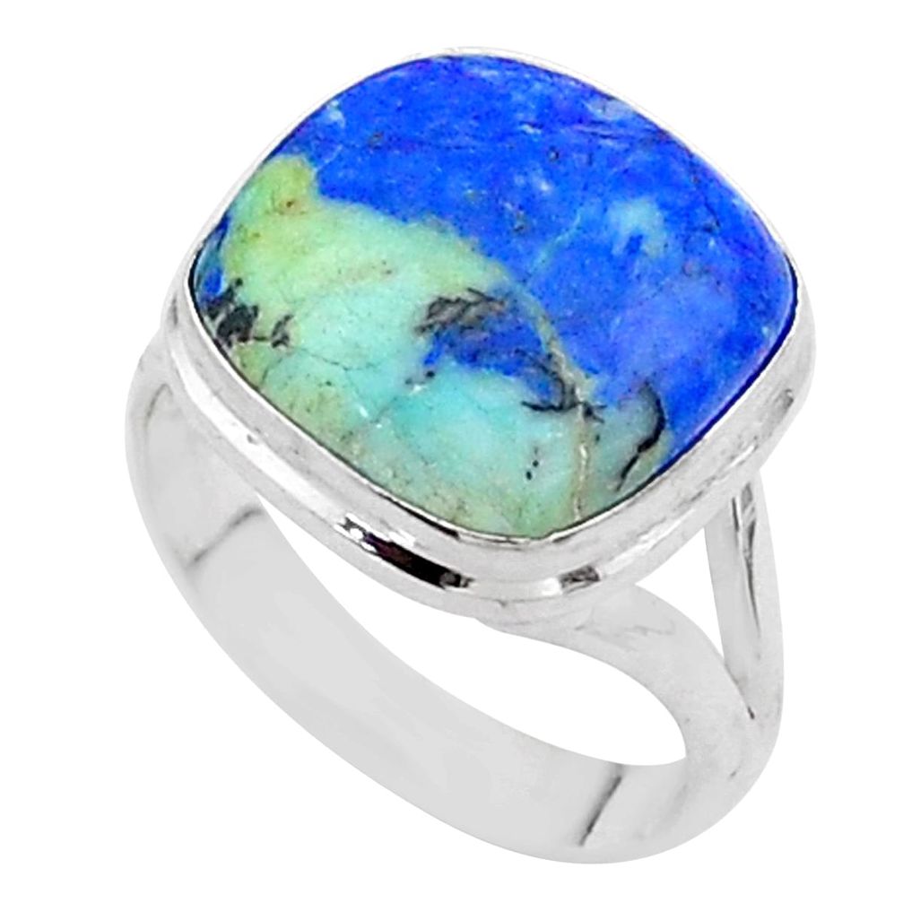 12.83cts solitaire natural blue turquoise azurite 925 silver ring size 8 t44916