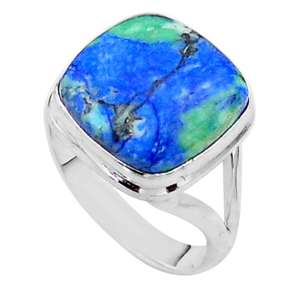 14.39cts solitaire natural blue turquoise azurite 925 silver ring size 9 t44919