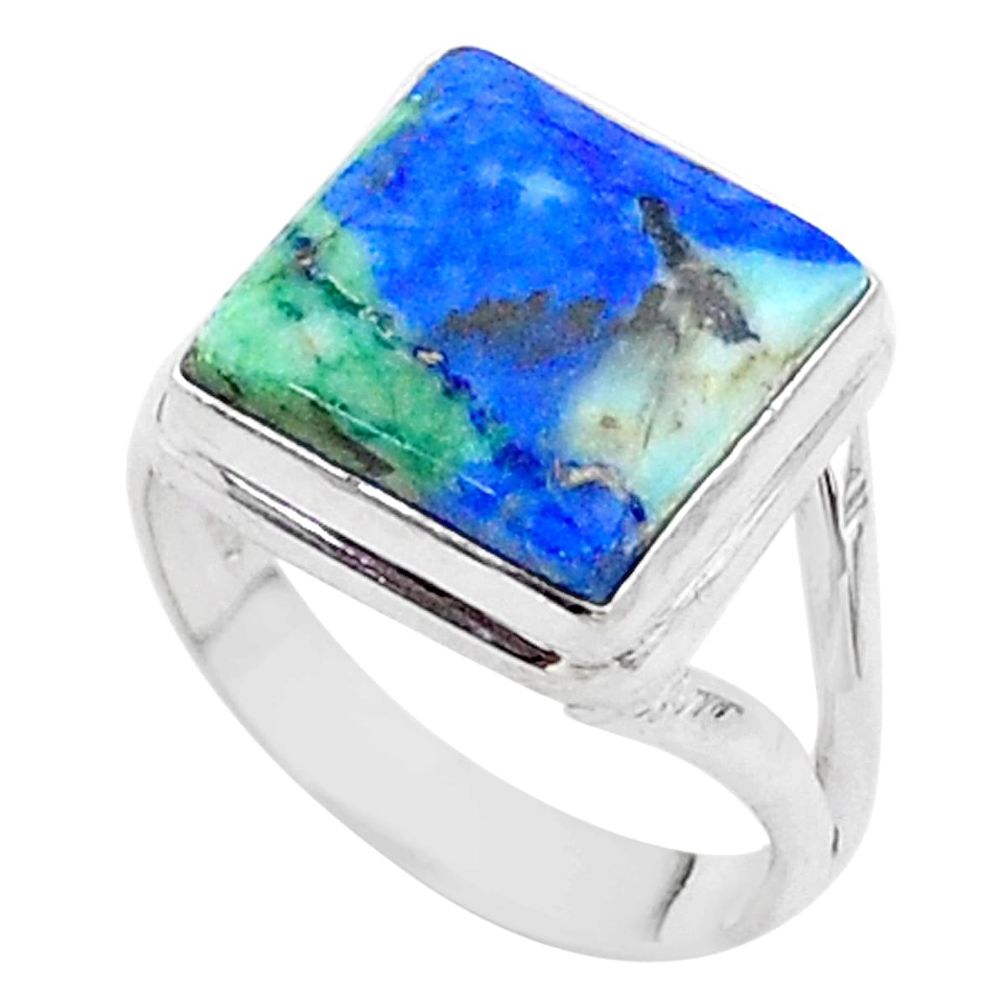 6.88cts solitaire natural blue turquoise azurite 925 silver ring size 7.5 t44910