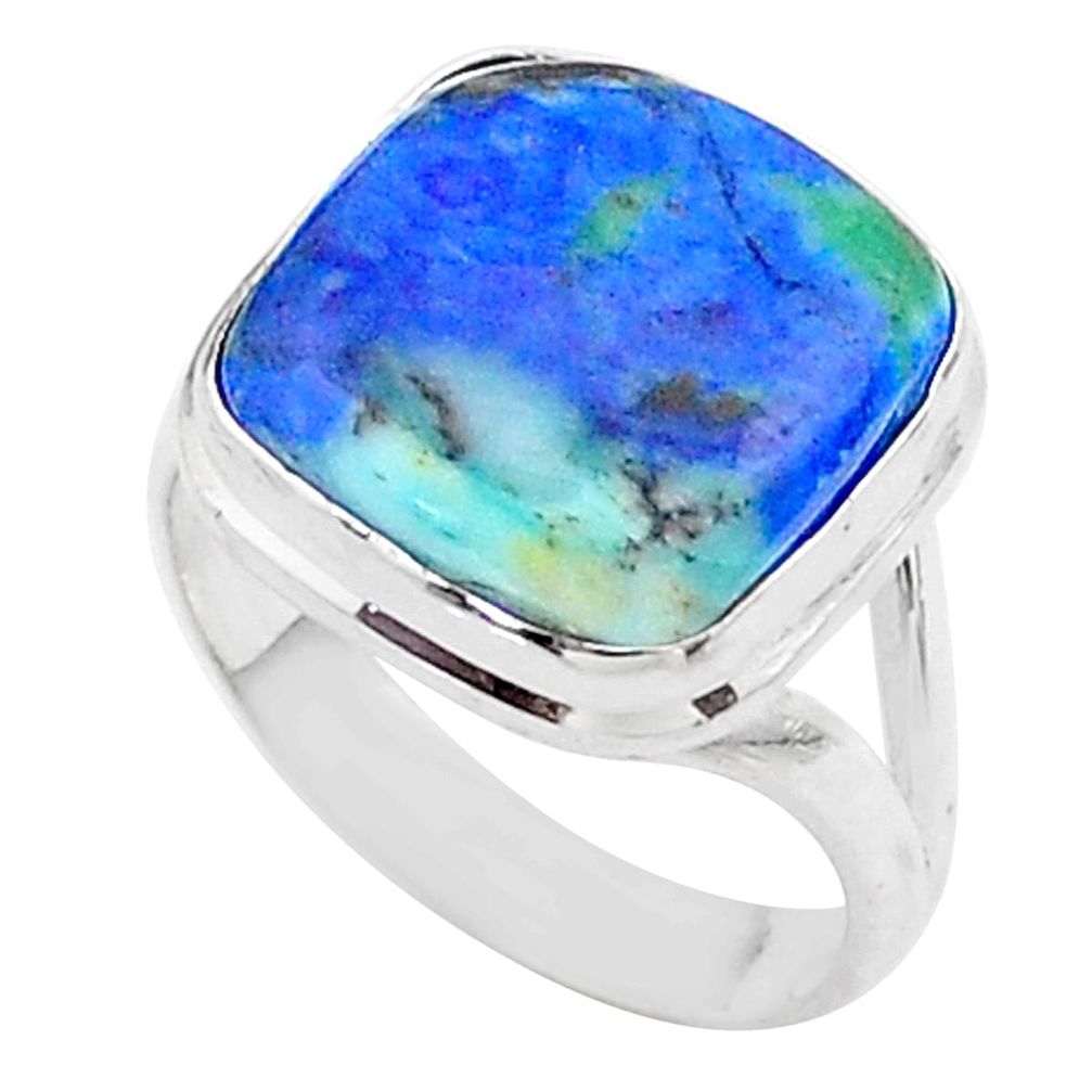 13.28cts solitaire natural blue turquoise azurite silver ring size 8.5 t44918