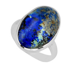 12.06cts solitaire natural blue turquoise azurite silver ring size 7.5 y72188
