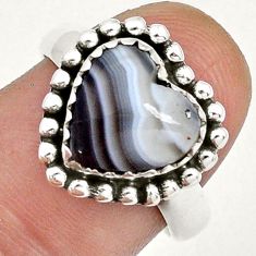 5.07cts solitaire natural botswana agate heart 925 silver ring size 7.5 u81934