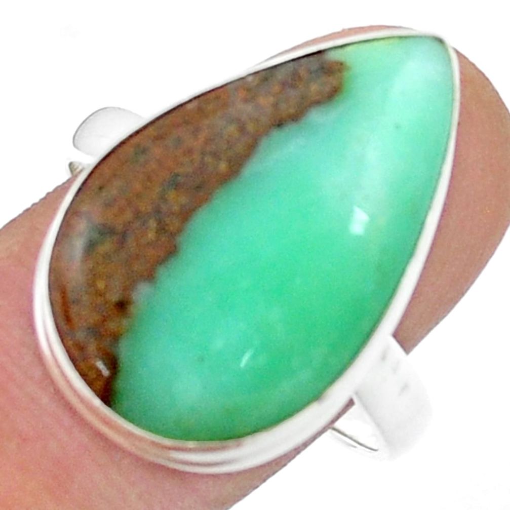 16.17cts solitaire natural boulder chrysoprase 925 silver ring size 11 u47885