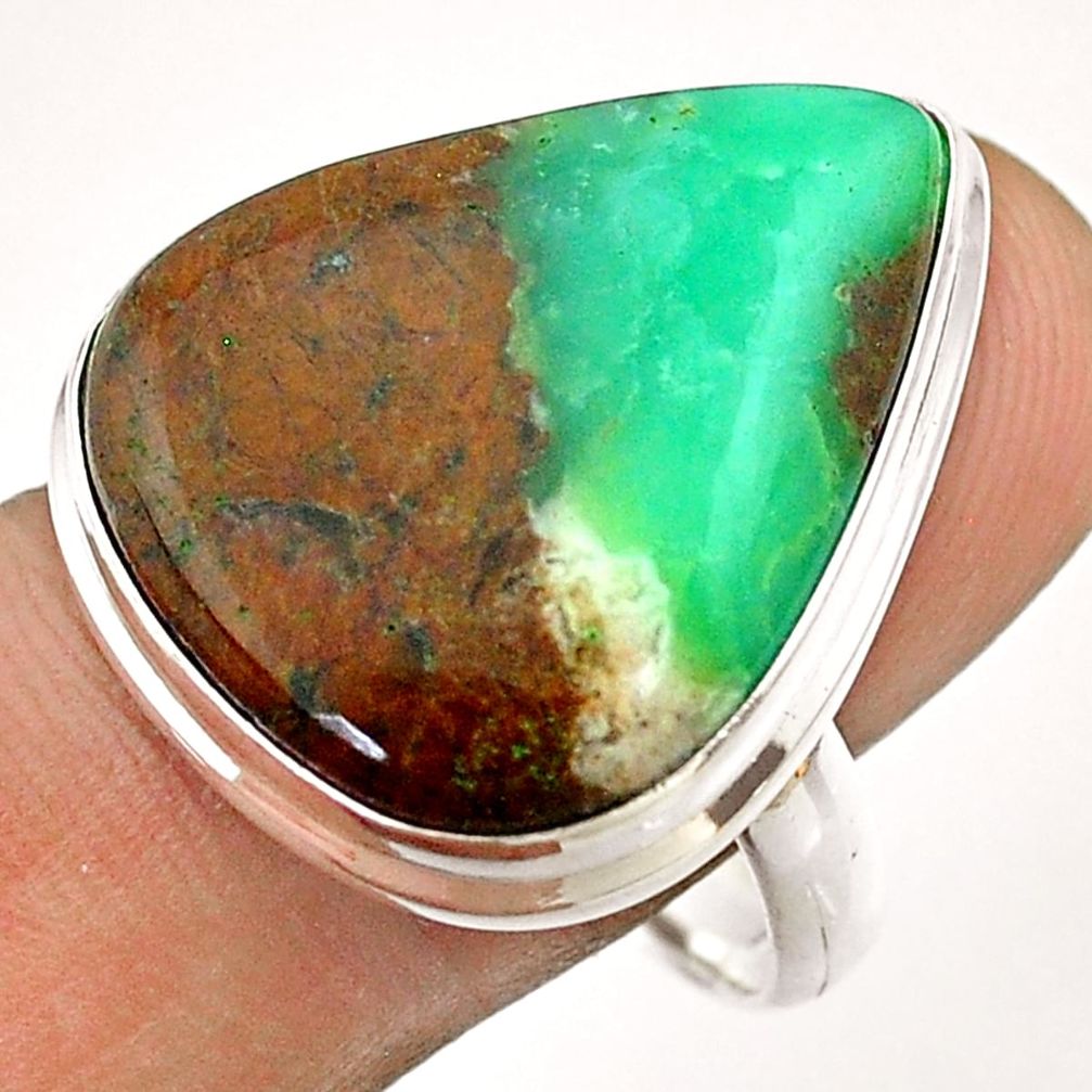 18.03cts solitaire natural boulder chrysoprase 925 silver ring size 9.5 t54333