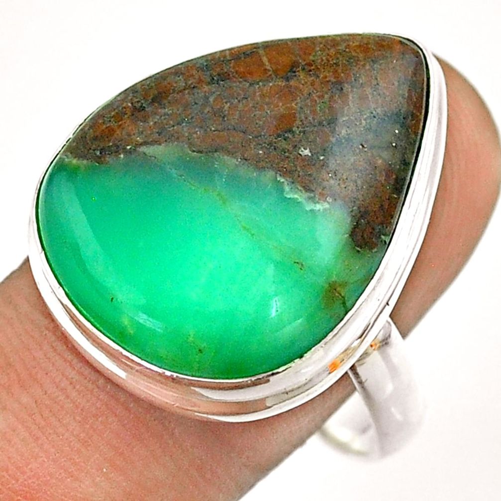 19.00cts solitaire natural boulder chrysoprase 925 silver ring size 10.5 t54335