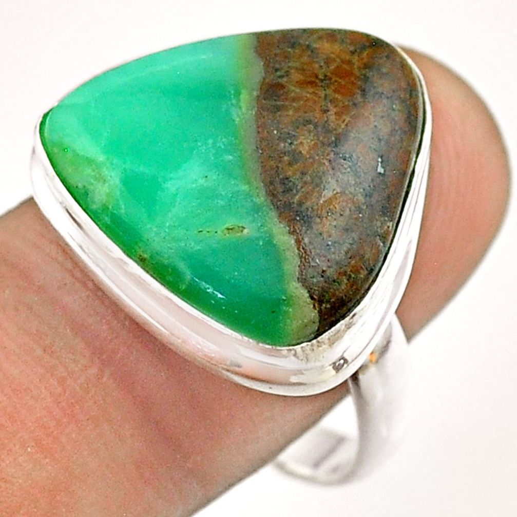 15.85cts solitaire natural boulder chrysoprase 925 silver ring size 9.5 t54336