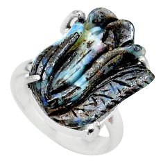 17.39cts solitaire natural boulder opal carving 925 silver ring size 8 t24183
