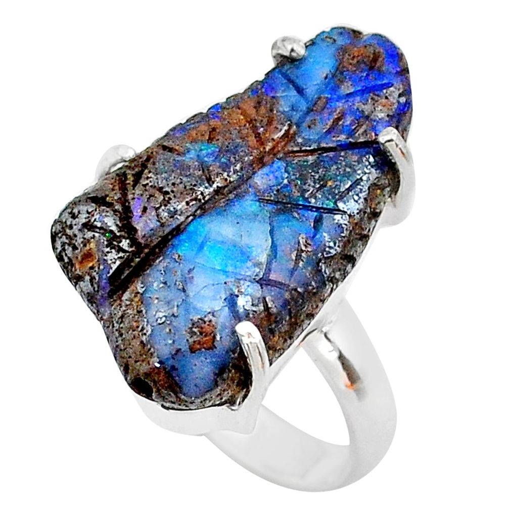 16.25cts solitaire natural boulder opal carving 925 silver ring size 7.5 t24182