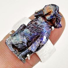 14.84cts solitaire natural boulder opal carving dog silver ring size 7.5 y7251