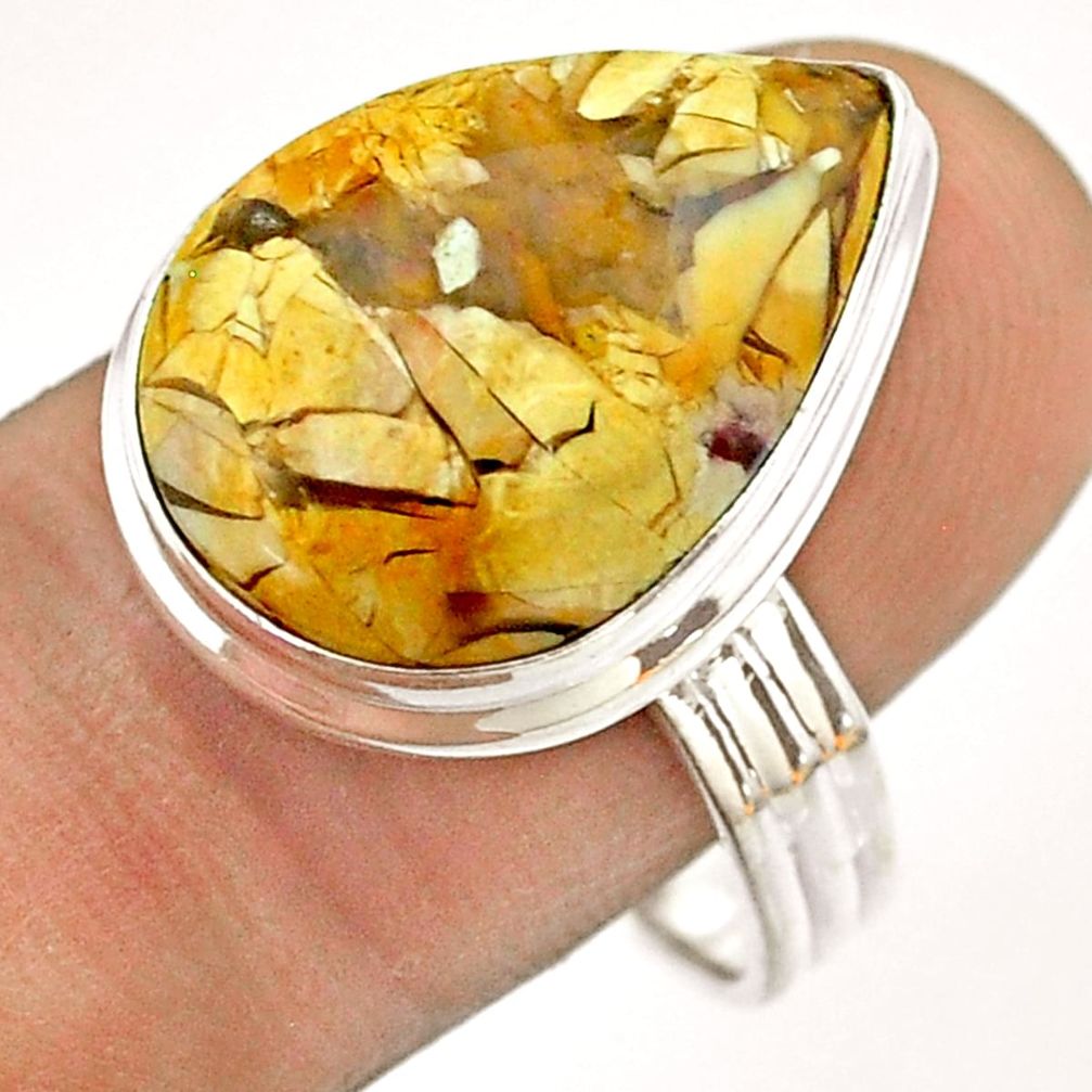 15.11cts solitaire natural brecciated mookaite 925 silver ring size 10 t54326