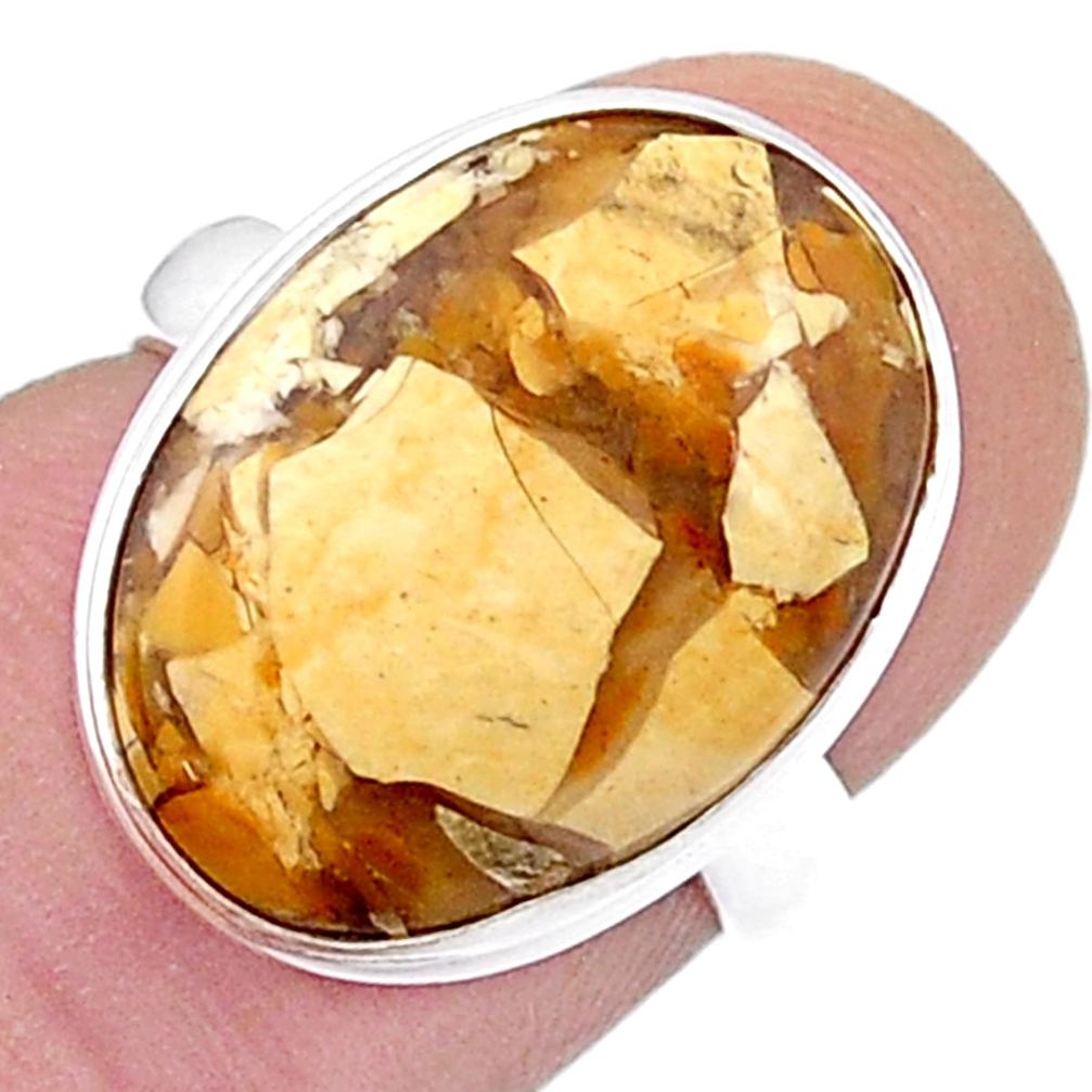 11.66cts solitaire natural brecciated mookaite 925 silver ring size 5.5 u47720