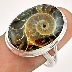 15.02cts solitaire natural brown ammonite fossil 925 silver ring size 9 t54454