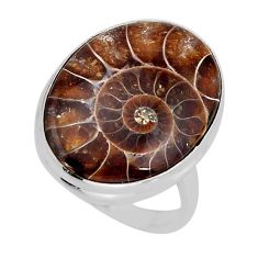 15.64cts solitaire natural brown ammonite fossil 925 silver ring size 8.5 y77673