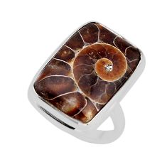 15.64cts solitaire natural brown ammonite fossil 925 silver ring size 7.5 y77675
