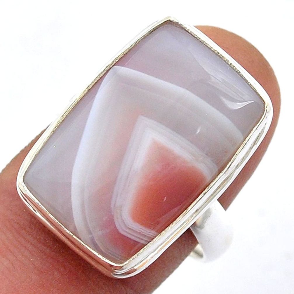 15.60cts solitaire natural brown botswana agate 925 silver ring size 8 u59872