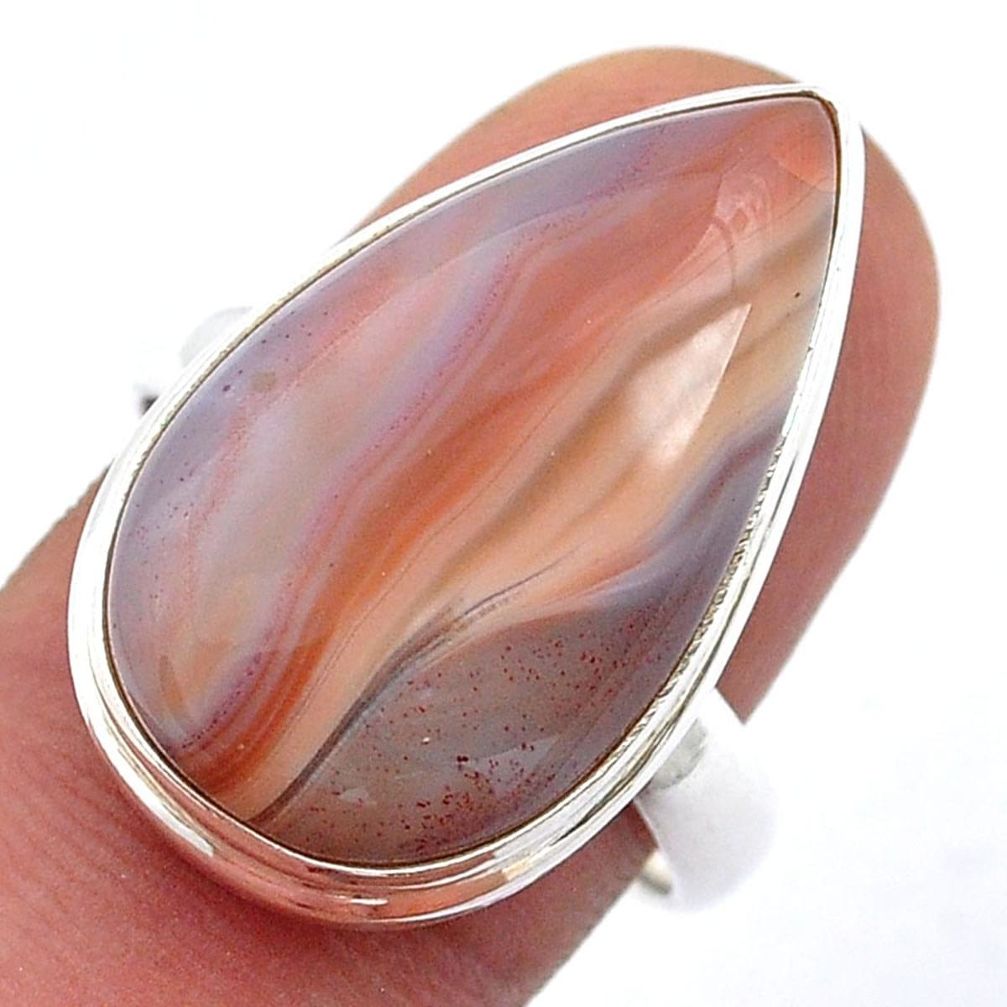 17.43cts solitaire natural brown botswana agate 925 silver ring size 9 u59869