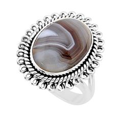 9.72cts solitaire natural brown botswana agate 925 silver ring size 8.5 y66604