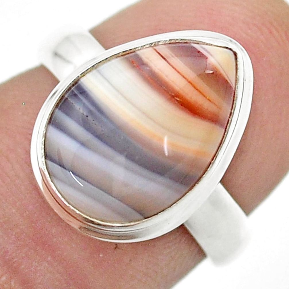 6.10cts solitaire natural brown botswana agate pear silver ring size 6 u51730