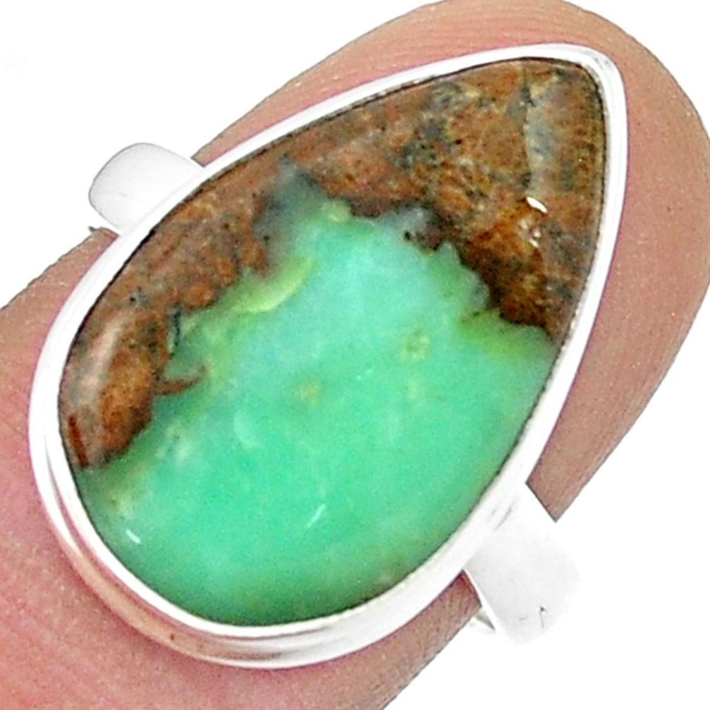 13.37cts solitaire natural brown boulder chrysoprase silver ring size 8 u47884