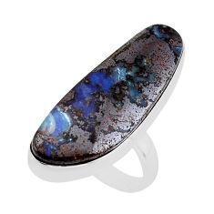 19.99cts solitaire natural brown boulder opal 925 silver ring size 6 y66934