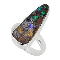 11.20cts solitaire natural brown boulder opal 925 silver ring size 6 y79932
