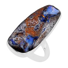 17.69cts solitaire natural brown boulder opal 925 silver ring size 7 y66936
