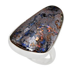 18.03cts solitaire natural brown boulder opal 925 silver ring size 7.5 y79922