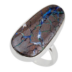 14.09cts solitaire natural brown boulder opal 925 silver ring size 6.5 y79928