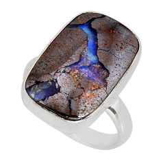 13.99cts solitaire natural brown boulder opal 925 silver ring size 7.5 y79929