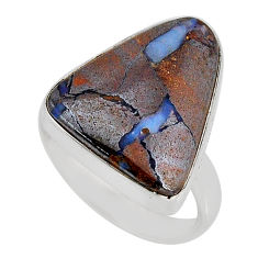13.06cts solitaire natural brown boulder opal 925 silver ring size 7.5 y79939