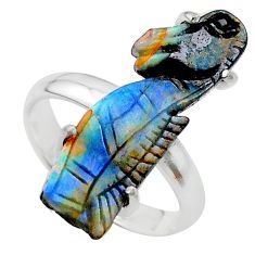 12.07cts solitaire natural brown boulder opal carving silver ring size 7 t24194