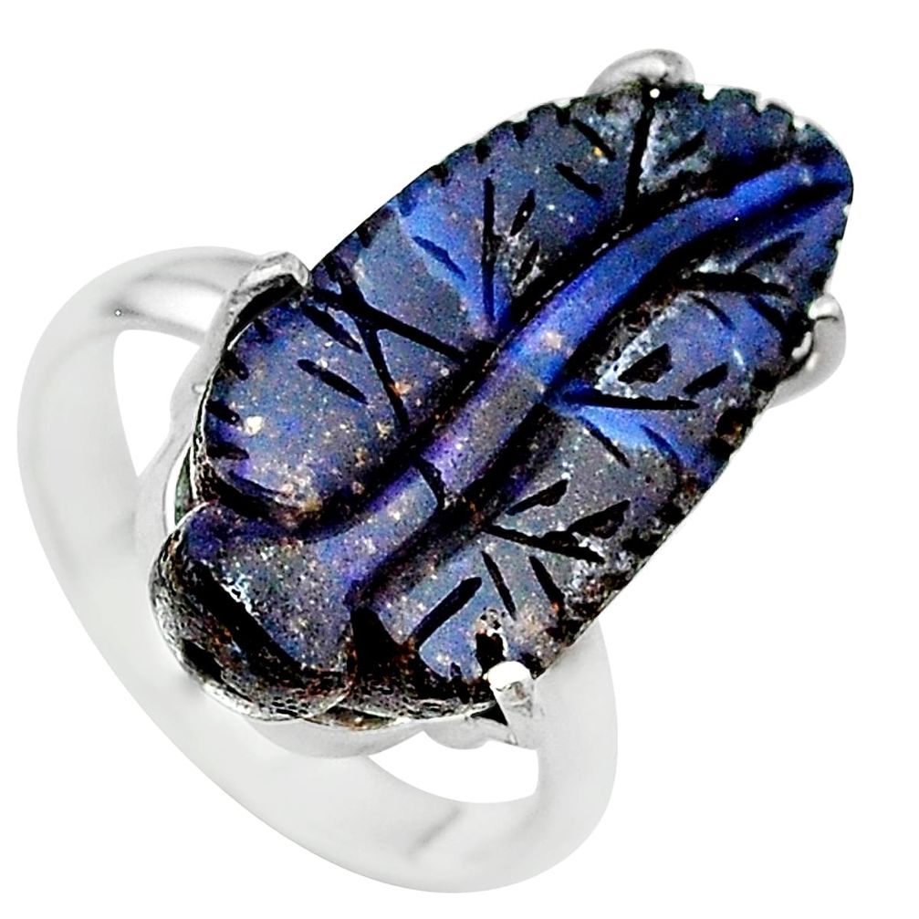 15.36cts solitaire natural brown boulder opal carving silver ring size 8 t24197