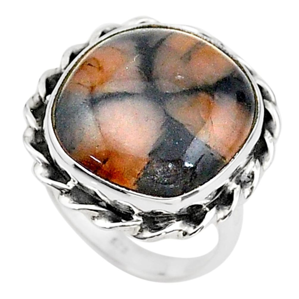 17.90cts solitaire natural brown chiastolite 925 silver ring size 9.5 t15481