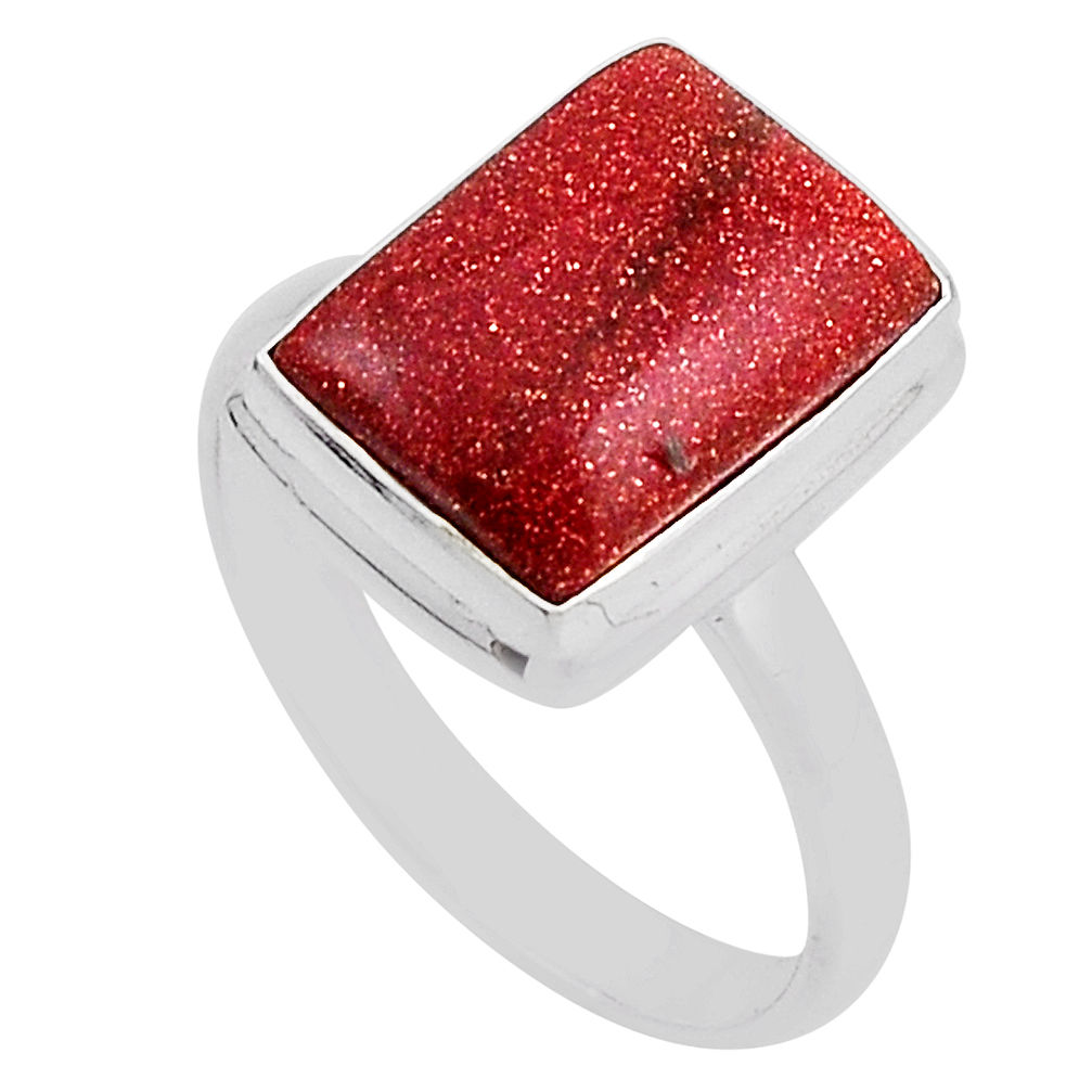 6.31cts solitaire natural brown goldstone octagan 925 silver ring size 10 n21814