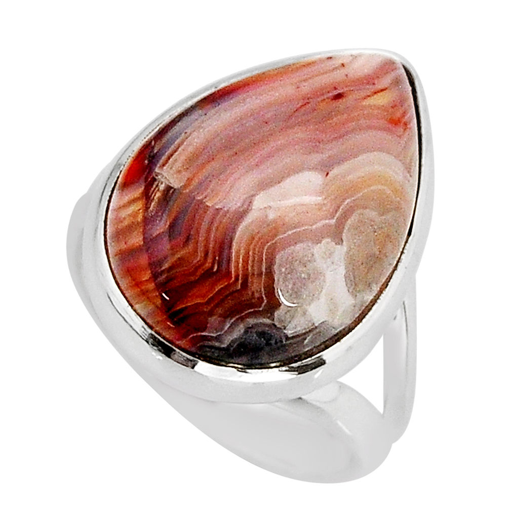 11.46cts solitaire natural brown moroccan seam agate silver ring size 6 y72216