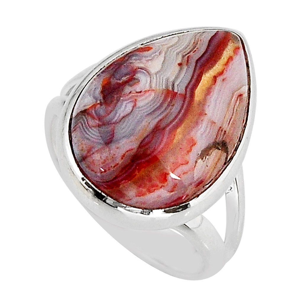 12.91cts solitaire natural brown moroccan seam agate silver ring size 7 y72201
