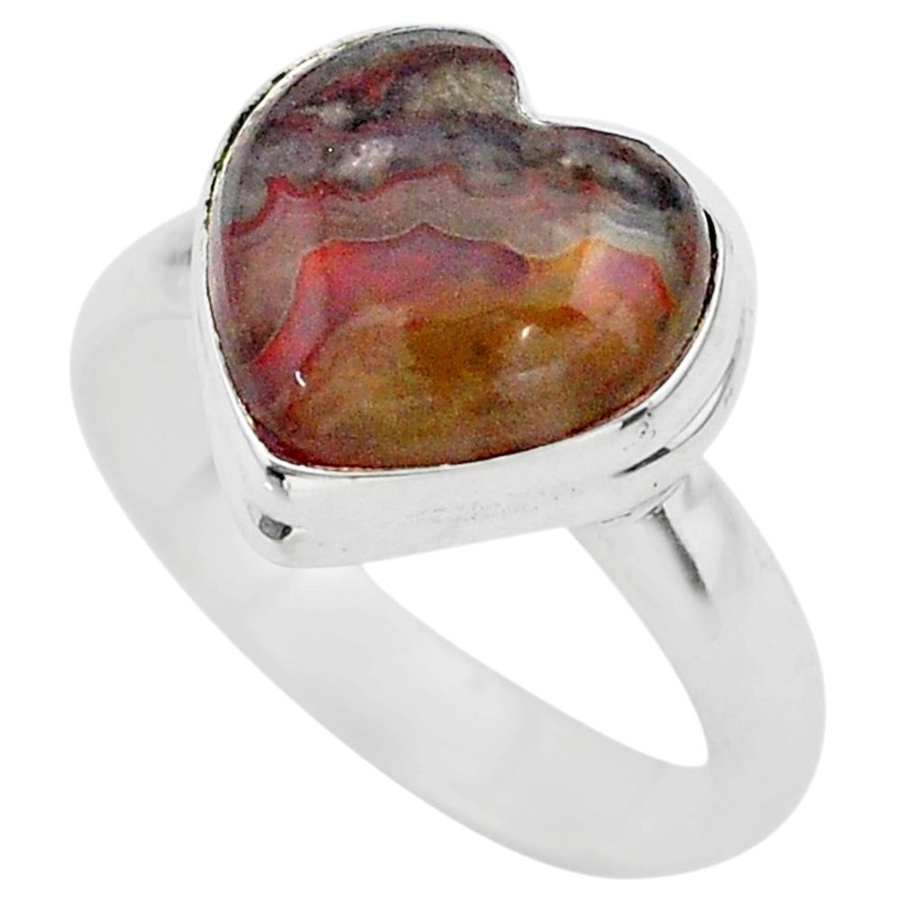 5.10cts solitaire natural brown moroccan seam agate silver ring size 8 t29205