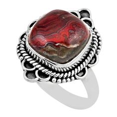 6.46cts solitaire natural brown moroccan seam agate silver ring size 8.5 y53818