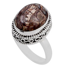 6.48cts solitaire natural brown mushroom rhyolite 925 silver ring size 7 n28241