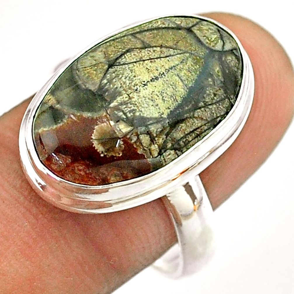10.70cts solitaire natural brown mushroom rhyolite 925 silver ring size 9 t54506