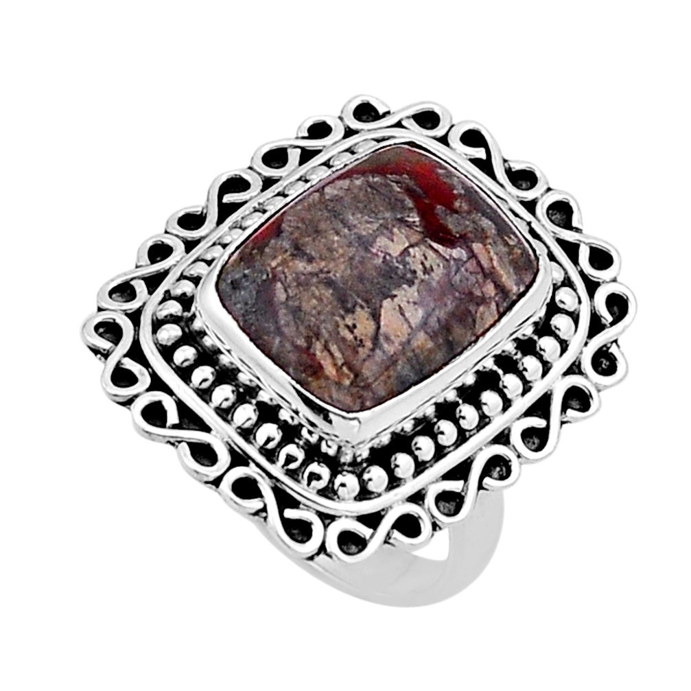6.35cts solitaire natural brown mushroom rhyolite silver ring size 6.5 n53947