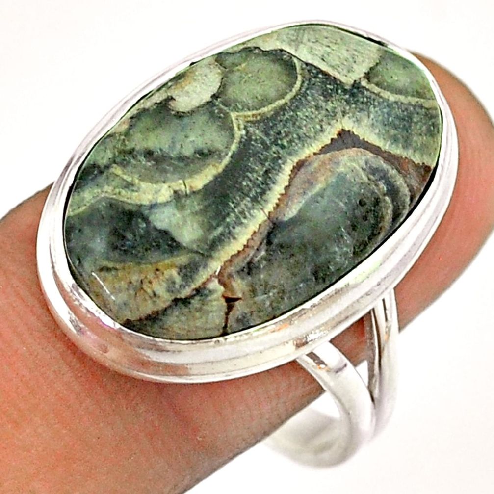 15.82cts solitaire natural brown mushroom rhyolite silver ring size 10 t54501