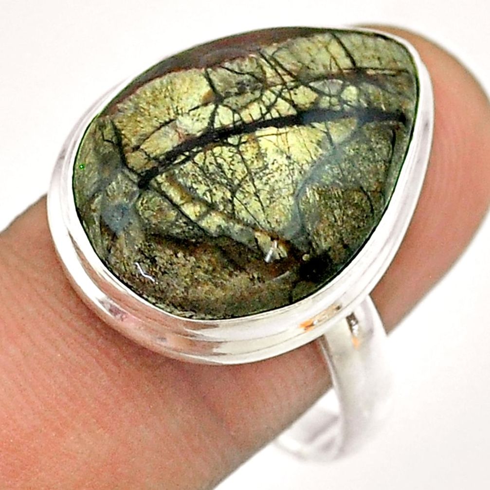 15.60cts solitaire natural brown mushroom rhyolite silver ring size 10 t54502