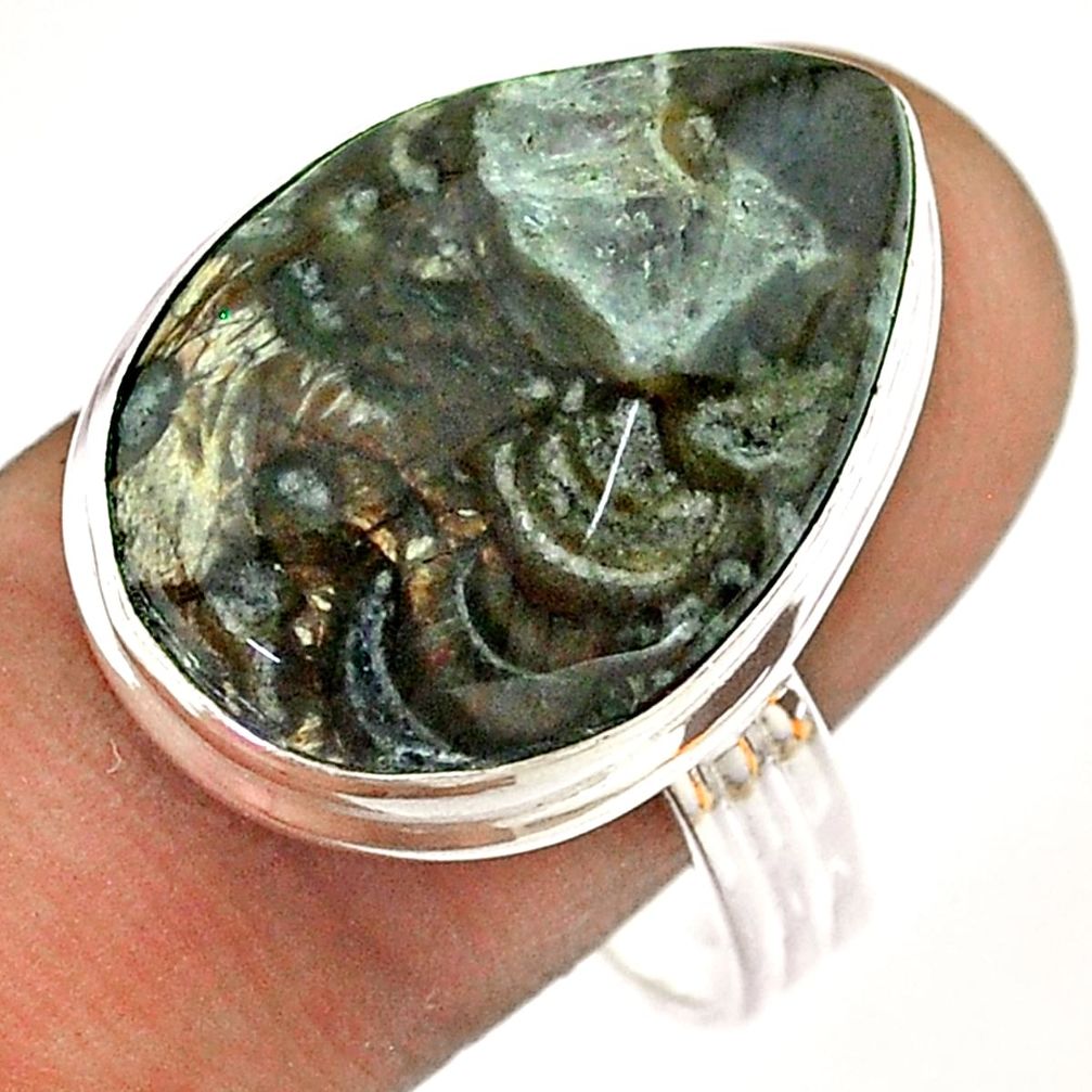 15.85cts solitaire natural brown mushroom rhyolite silver ring size 11 t54495