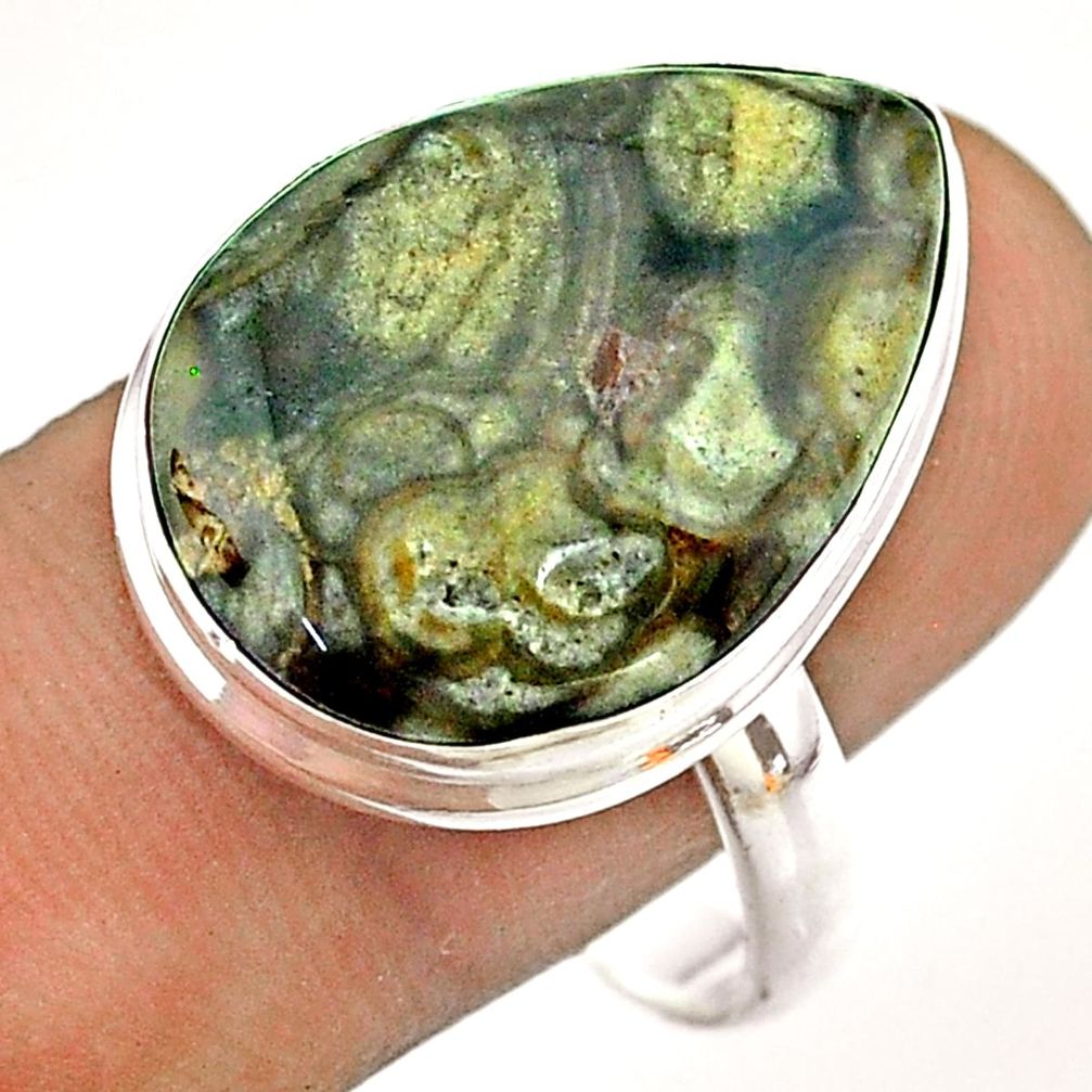 16.31cts solitaire natural brown mushroom rhyolite silver ring size 10.5 t54486