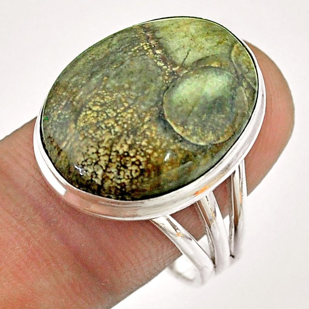 15.60cts solitaire natural brown mushroom rhyolite silver ring size 9.5 t54508